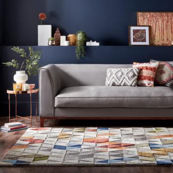 Wollteppich FLAIR RUGS Amari, bunt (multi), 160 cm x 230 cm, 10 mm, mit Hoch-Tief-Effekt, aus 100% Wolle, grafische & geometrische Muster