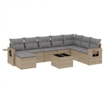 Ensemble de salon de jardin 9 pièces beige avec coussins en résine tressée