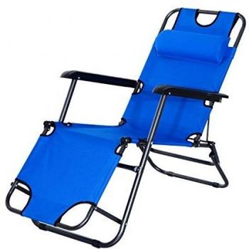 Outsunny Chaise longue inclinable transat bain de soleil 2 en 1 pliant têtière amovible charge max. 136 Kg toile oxford facile d'entretien bleu