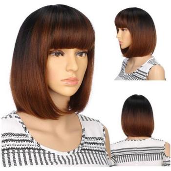 Peluca de Pelo Liso con Flequillo Estilo Bob