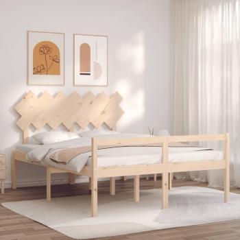 Estructura de cama matrimonial con cabecero de madera maciza Vidaxl Marrón