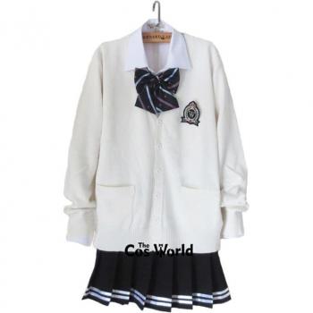 Cárdigan de invierno blanco con falda plisada negra para escuela secundaria