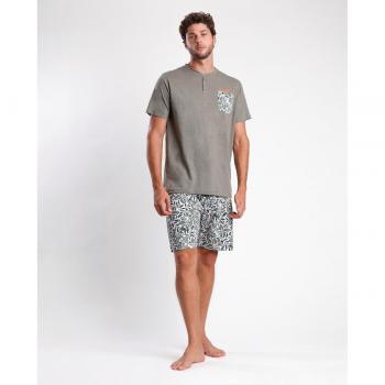 Camisón de Lencería Lois Jeans, Manga Corta, Patrón Plantas en Caqui