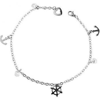 Footchain “Lia” – Edelstahl, silber, 25 cm, Herzanker‑Design