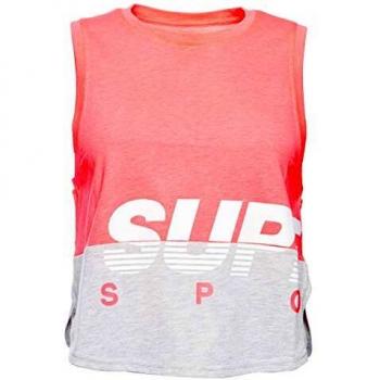 Superdry Damen Fitness Blocktank Top Grafik Korallrot Leuchtend 40