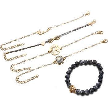 5-Piece Rope Map Heart Bracelet Collection