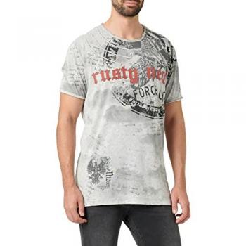 Herren T-Shirt RUSTY NEAL, Größe M, hellgrau, Kurzarm, Rundhals, mit Print