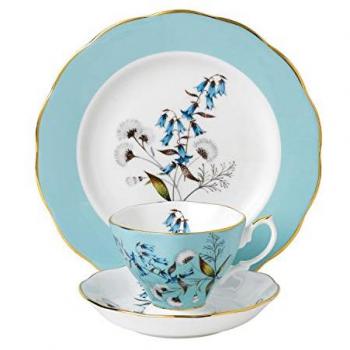 Royal Albert 1950 3‑Piece Anniversary Set – Plate, Cup, Saucer (Blue/White)