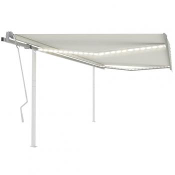 Toldo retráctil con luz LED crema 4x3 m