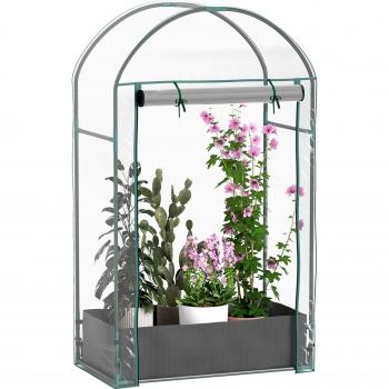 Outsunny Mini Serra Orto 89x50x152 cm, Sacca PE & Ingresso Avvolgibile in Vetro Temperato
