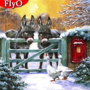Peinture diamant 5D Kit Décoration intérieure : Animaux, Neige, Broderie Donkey Strassinges