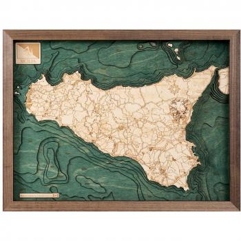 Legno “Sicilia S” – Mappa 3D con cornice 41×6×31 cm, multicolore