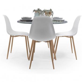 Suite Comedor Tower Cairo Nordic 100 – Mesa Transparente 100 cm con 4 Asientos Blancos