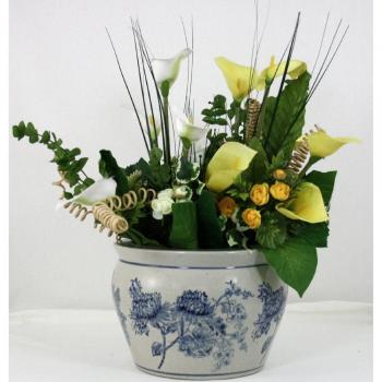 Classic Blue and White Magnolia Ceramic Planter