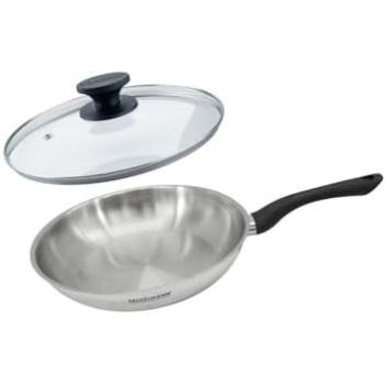 Poêle Familiale 28 cm en Inox avec Couvercle en Verre