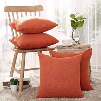 Tangerine Twist Faux Linen Pillow Covers – 4‑Pack, 16×16 Square