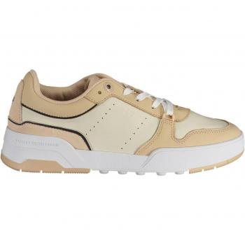 Beige Low Cut Lace-Up Sneakers with Logo Accent