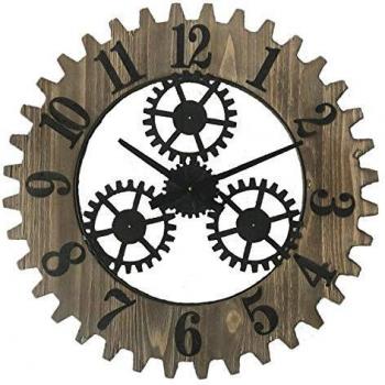 Gear Plus Reloj de Pared: Acero + Madera Marrón, 60×4 cm