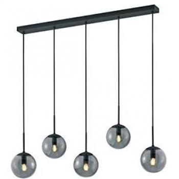 TRIO Leuchten LED Pendelleuchte, Dimmfunktion, LED wechselbar, Warmweiß, für über-n Esstisch hängend mit 5x Glas-kugel Rauchglas: Breite 100cm