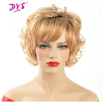 Peluca Sintética Rizada Bouncy Ombre Cortas para Mujeres Negras, Negro a Rubio/Gris, Alta Temperatura