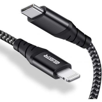 ESR Lightning to USB-C Cable, 1 m, MFi-Certified, Fast Charging, Black