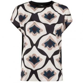 Zero Damen Blusenshirt mit Kappärmeln und grafischem Print in Schwarz/Creme, Größe 34