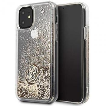 Guess GUHCN61GLHFLGO Custodia Glitter Hearts per iPhone 11, oro