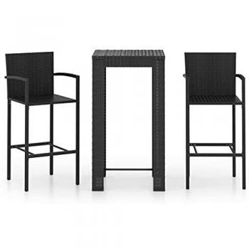 Elegantes 3-tlg. Garten-Bar-Set mit Armlehnen aus schwarzem Poly Rattan