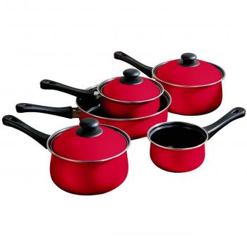 Red Finish Carbon Steel Belly Pans – 5 Pack, Non‑Stick, Bakelite Holders