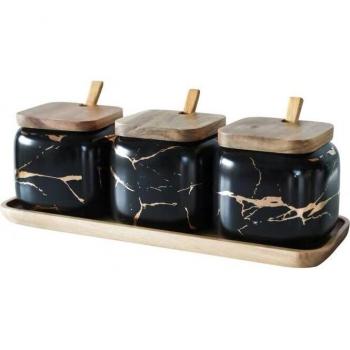 Marble Pattern Spice Jars with Wooden Covers