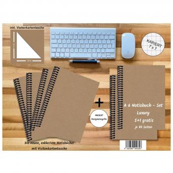 MUSKAT A6 Notizblock‑Set: 80 Seiten, 7×7 mm Karreierung, 4 + 2 gratis (E & Z)
