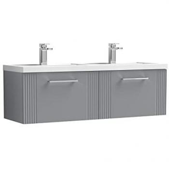 Satin Grey 1200mm Wall Hung Double Basin Vanity Unit with 2 Drawers
