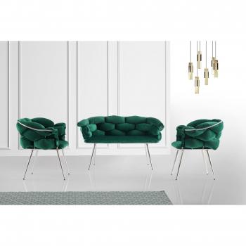Hanah Home – Set canapé et fauteuils Balon vert chromé