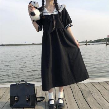 Fairy Kawaii Gothic Lolita Dress Black with Navy Collar BL4266