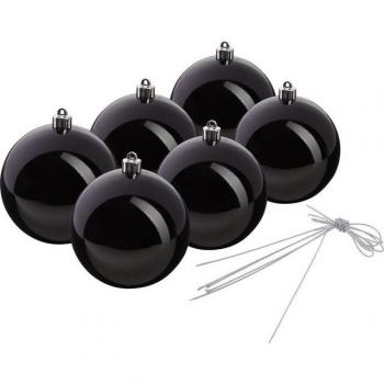 Weihnachtskugeln Schwarz aus Kunststoff, 6er Pack, Ø 100 mm