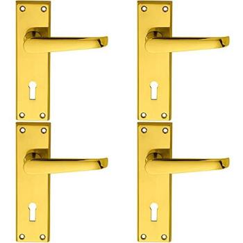 Metallic Victorian Straight Handle Set – 4 Pieces, 150 × 43 mm, Polished Brass