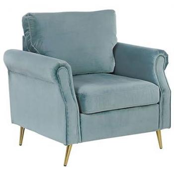 Fauteuil en Velours Vert Menthe avec Coussins Amovibles et Pieds en Métal Doré