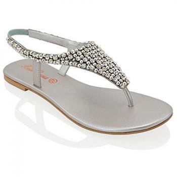 Women’s Lauren Silver Toe Post Embellished Flats – Size 5