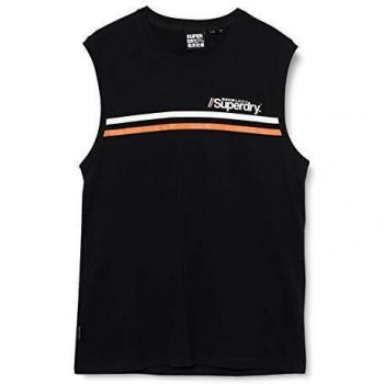 Superdry Camiseta sin Mangas Core Logo Sport Stripe, Negro, S para Hombre