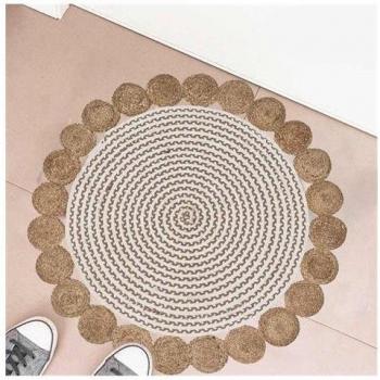 Alfombra Redonda Trenzada de Yute Blanco 120 cm