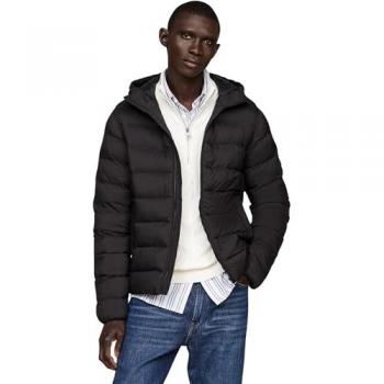 Tommy Hilfiger, Winter Jackets, male, Black, S, Black Hooded Mid-Weight Puffer Coat