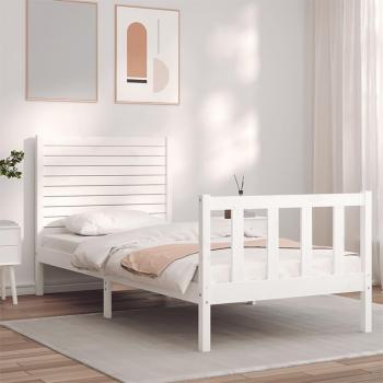 Testiera in legno massello per letto singolo bianco giroletto