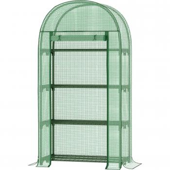 OutSunny Serra Da Giardino Ripiani Metallo Copertura PE Porta Avvolgibile 80x49x160 cm – Verde