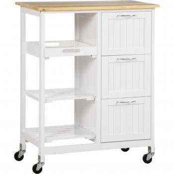 Chariot Homcom cuisine roulant 67 x 37 x 87 cm – 3 tiroirs, 2 étagères + plateau