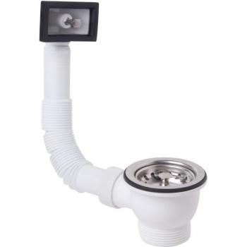 Piletta per Lavello Inox Ø 60 mm con Griglia e Tappo Inox, Troppopieno Rettangolare, 1''1/2