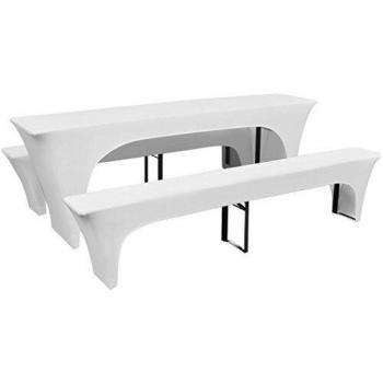3 Elastic Beer Table and Bench Covers White 220 x 50 x 80 cm