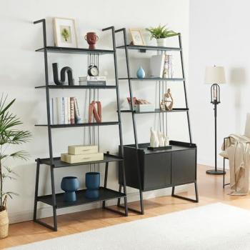 Meuble Storfjord Double Noir – combinaison étagère échelle + armoire à 2 portes