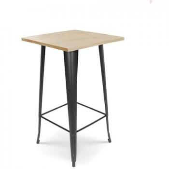 Table à bar “Mange Debout” – Métal sombre, plateau clair, format carré 60x60 cm