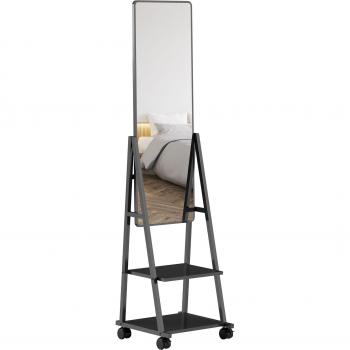 Specchio Contenitore HOMCOM 42x37x155 cm – Acciaio, Legno e Rotelle
