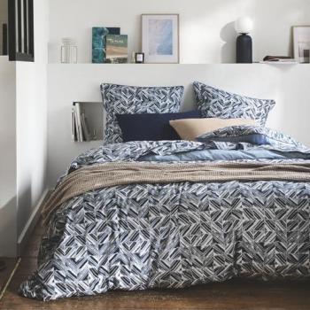 Housse de couette en percale de coton bleu imprimée Reflets 240x220 cm
